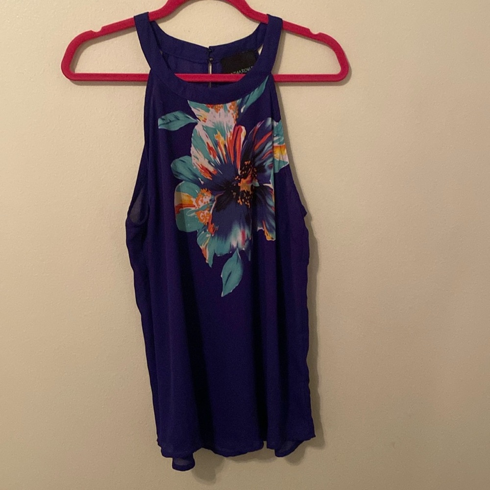 Cynthia Rowley Indigo/Navy High Neck Floral Sleeveless Blouse [Size: L]